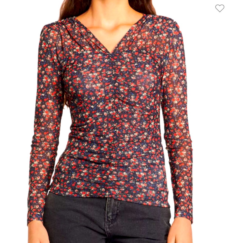Sandro Bethanie floral mesh ruched top